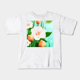 White Orange Flowers Art Kids T-Shirt